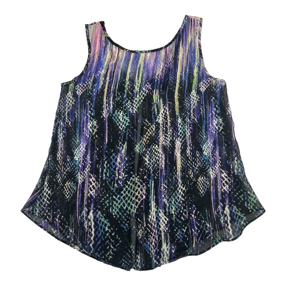 Aqua Womens Sz Xs Open Back Sheer Colorful Tank Top Purple Green Blue Vibrant - Picture 1 of 8